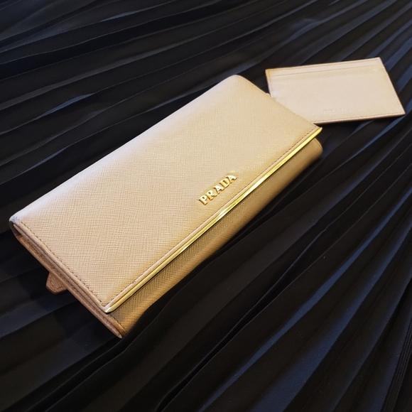 PRADA Saffiano Leather Gold Bar Flap Wallet with Detachable Credit Card ⦠- Picture 1 of 14